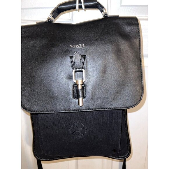 STATE Black Leather Canvas Backpack Bookbag - Picture 3 of 16